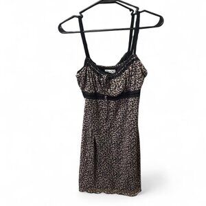 Jolie & Joy Cheetah Print Mini Dress – Tie Collar, Lace Detail, Sheer Overlay